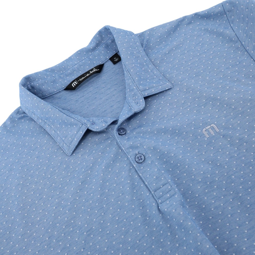 TravisMathew Mens Blue Pima Cotton Blend Geometric Print Golf Polo Shirt